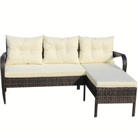 2 Piece Wicker Rattan Outdoor Patio Conversation Set With Beige Seat Cushions