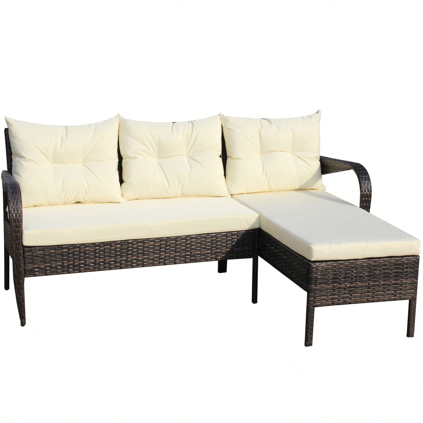 2 Piece Wicker Rattan Outdoor Patio Conversation Set With Beige Seat Cushions