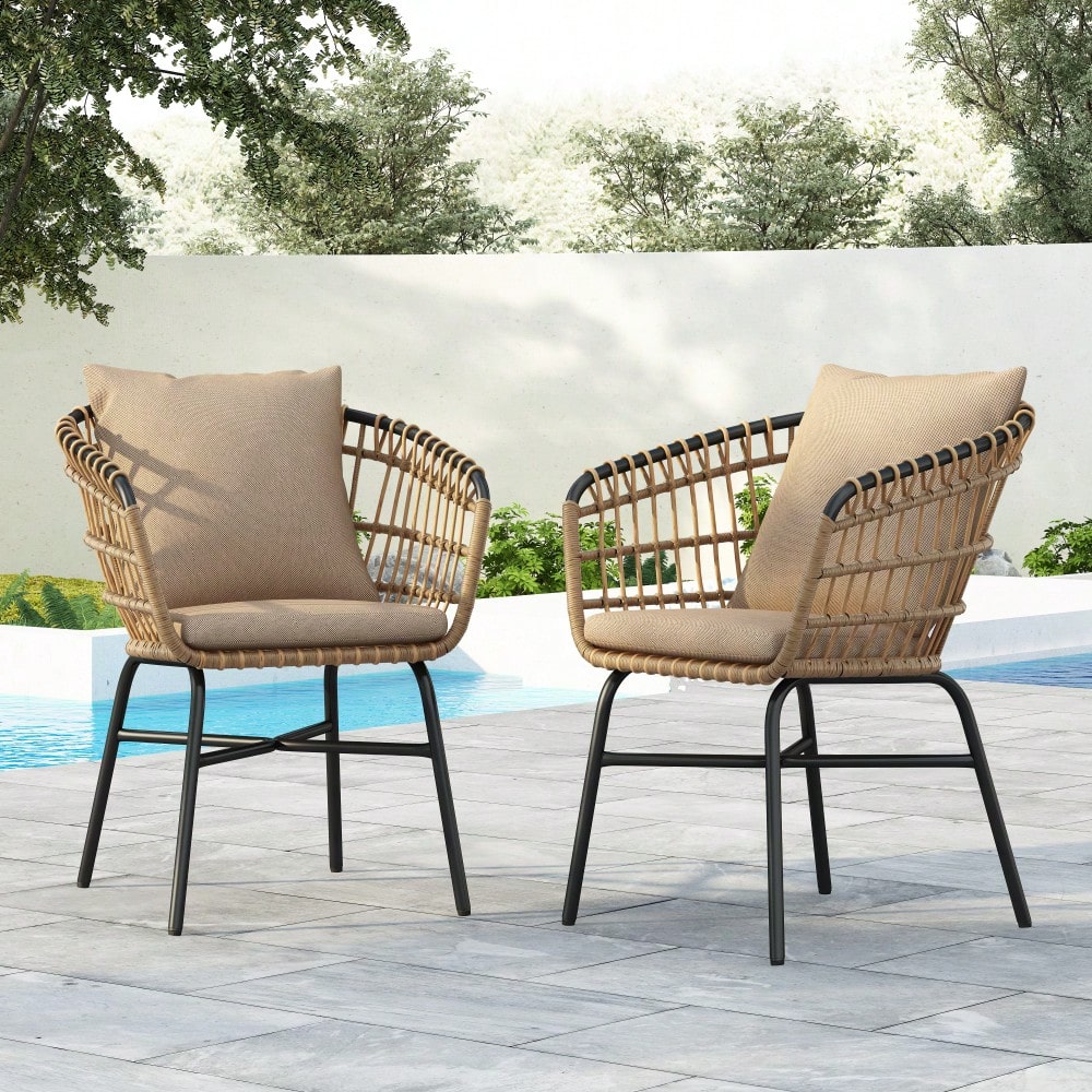 Set Of 2 Outdoor Patio Chairs With Cushions For Comfortable Relaxation