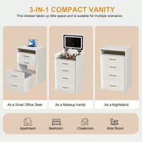 Compact 3 In 1 Makeup Vanity Desk With Open Top Mirror And Glass Desktop, Stylish Dressing Table With 3 Drawers For Bedroom Use