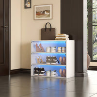 Glass Door Shoe Storage Cabinet With RGB LED Lighting For Stylish Organization White