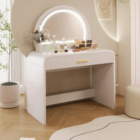 39 Inch White Makeup Vanity Table With Touch Screen Lighted Mirror And Drawer For Bedroom Storage