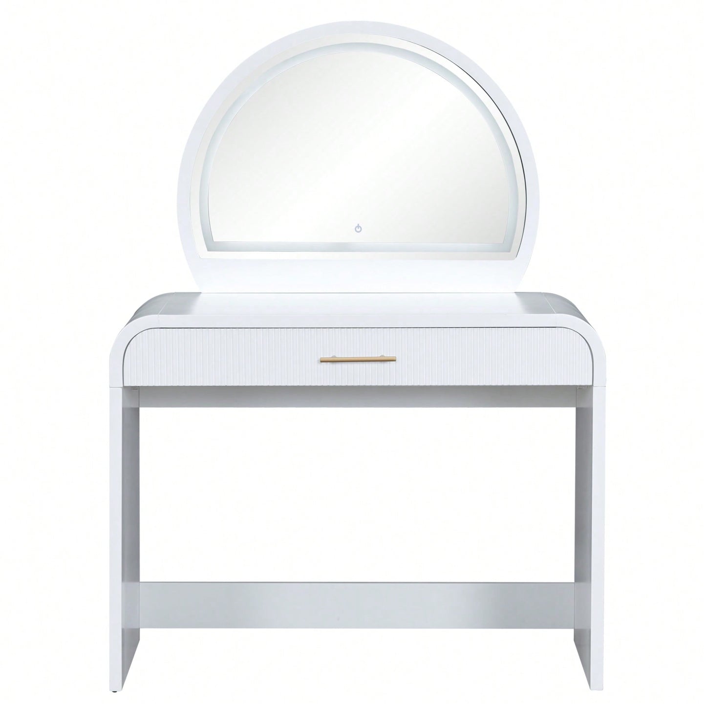 39 Inch White Makeup Vanity Table With Touch Screen Lighted Mirror And Drawer For Bedroom Storage