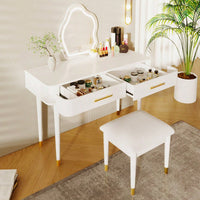 Elegant 40 Inch Vanity Table Set With Touch Screen Lighted Mirror And Cushioned Stool, Features 2 Large Drawers, Stylish White Finish