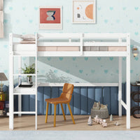 Twin High Loft Bed With Rubber Wood, Safety Guardrail, Built-In Desk And Ladder White