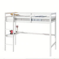 Twin High Loft Bed With Rubber Wood, Safety Guardrail, Built-In Desk And Ladder White