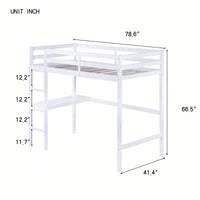 Twin High Loft Bed With Rubber Wood, Safety Guardrail, Built-In Desk And Ladder White