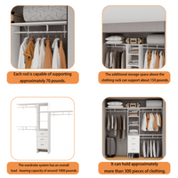 8FT Walk-In Closet Organizer Adjustable Shelves Expandable Hanger Rods Drawers Built-In Garment Rack 96L X 16W X 82H White Supports 1000LBS