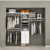 8FT Walk-In Closet Organizer Adjustable Shelves Expandable Hanger Rods Drawers Built-In Garment Rack 96L X 16W X 82H White Supports 1000LBS