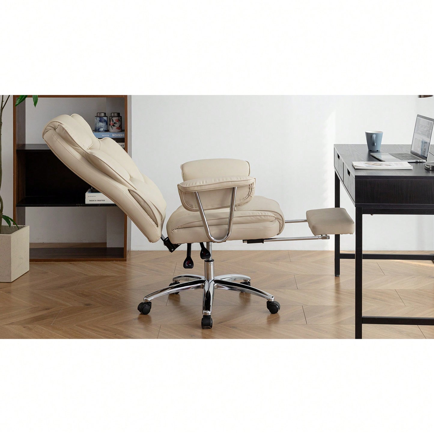 Big And Tall Ergonomic Executive Office Chair With Footrest High Back Leather Reclining Computer Chair For Home Office Black