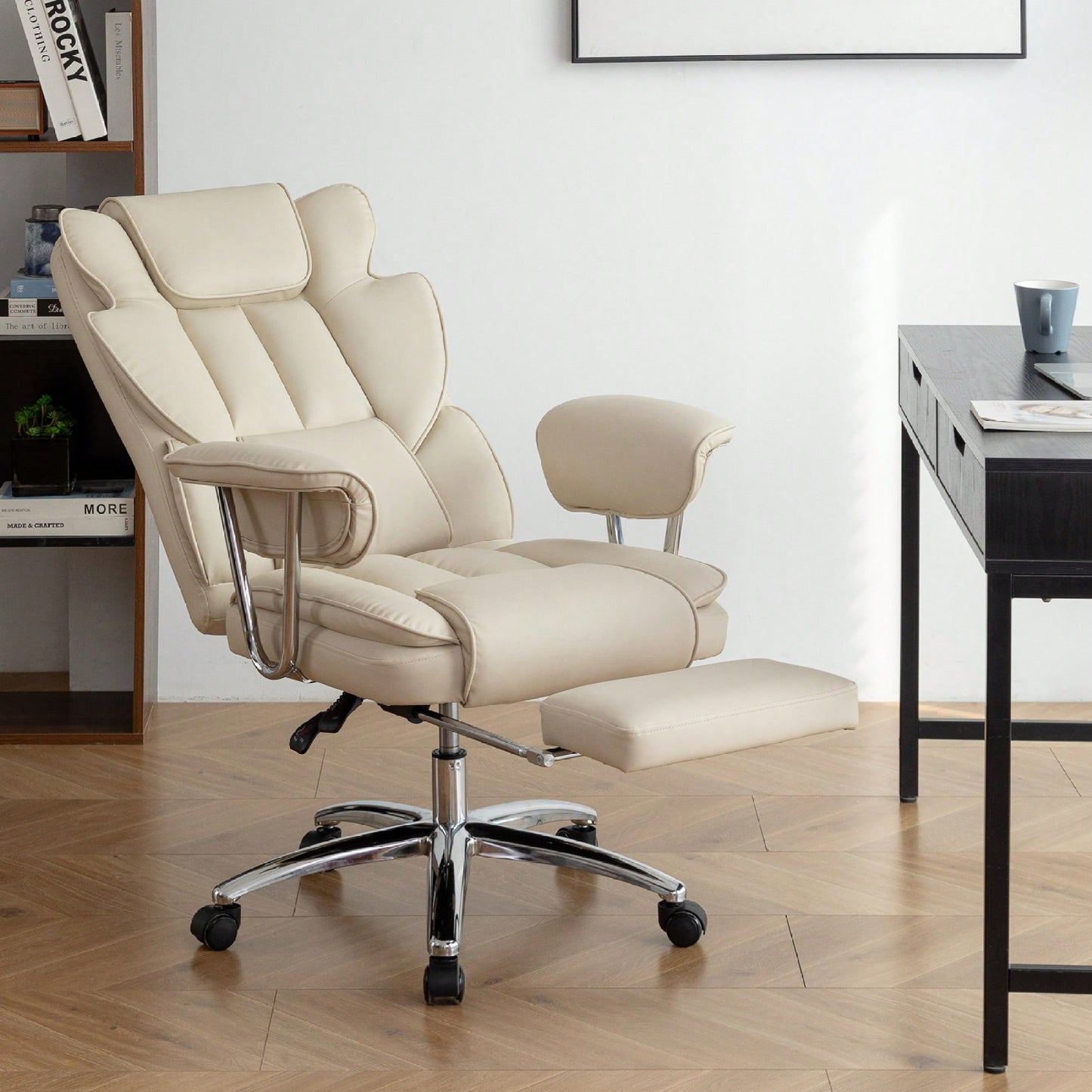 Big And Tall Ergonomic Executive Office Chair With Footrest High Back Leather Reclining Computer Chair For Home Office Black