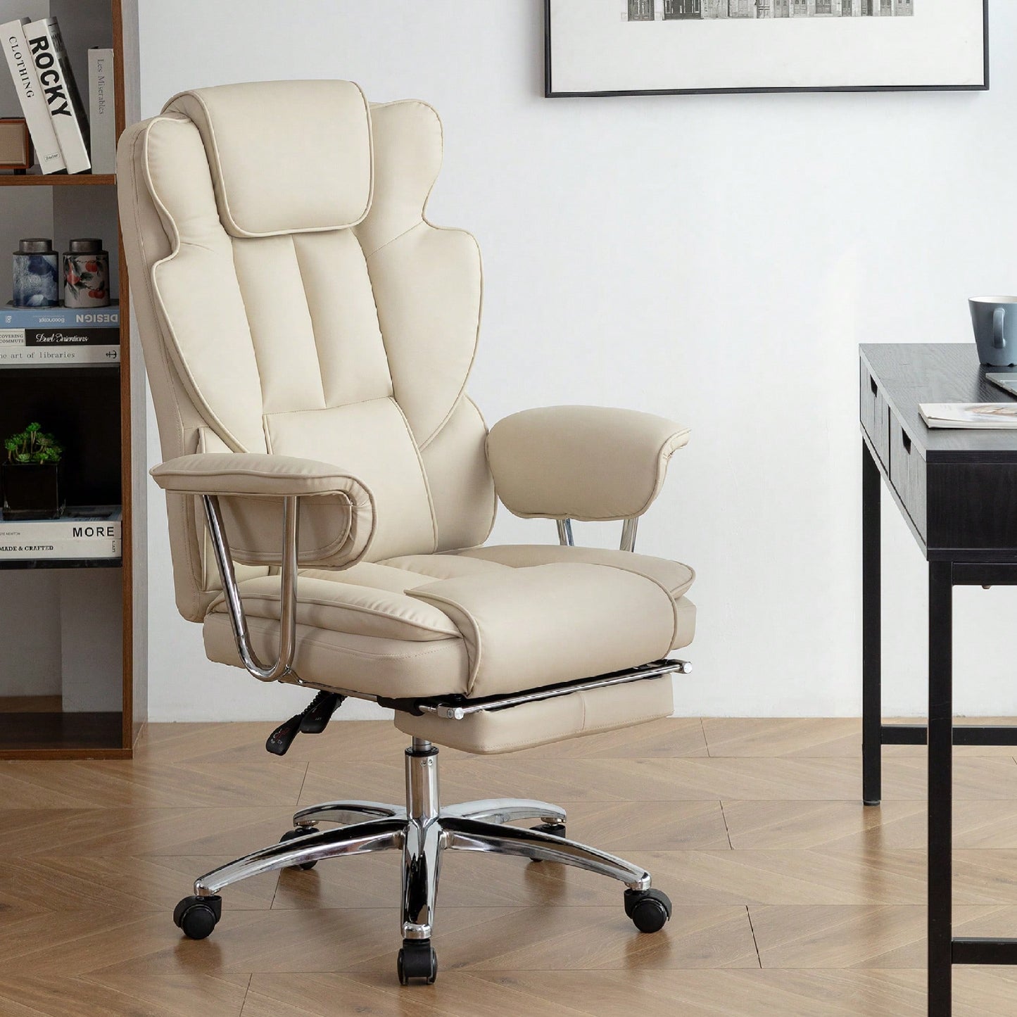 Big And Tall Ergonomic Executive Office Chair With Footrest High Back Leather Reclining Computer Chair For Home Office Black