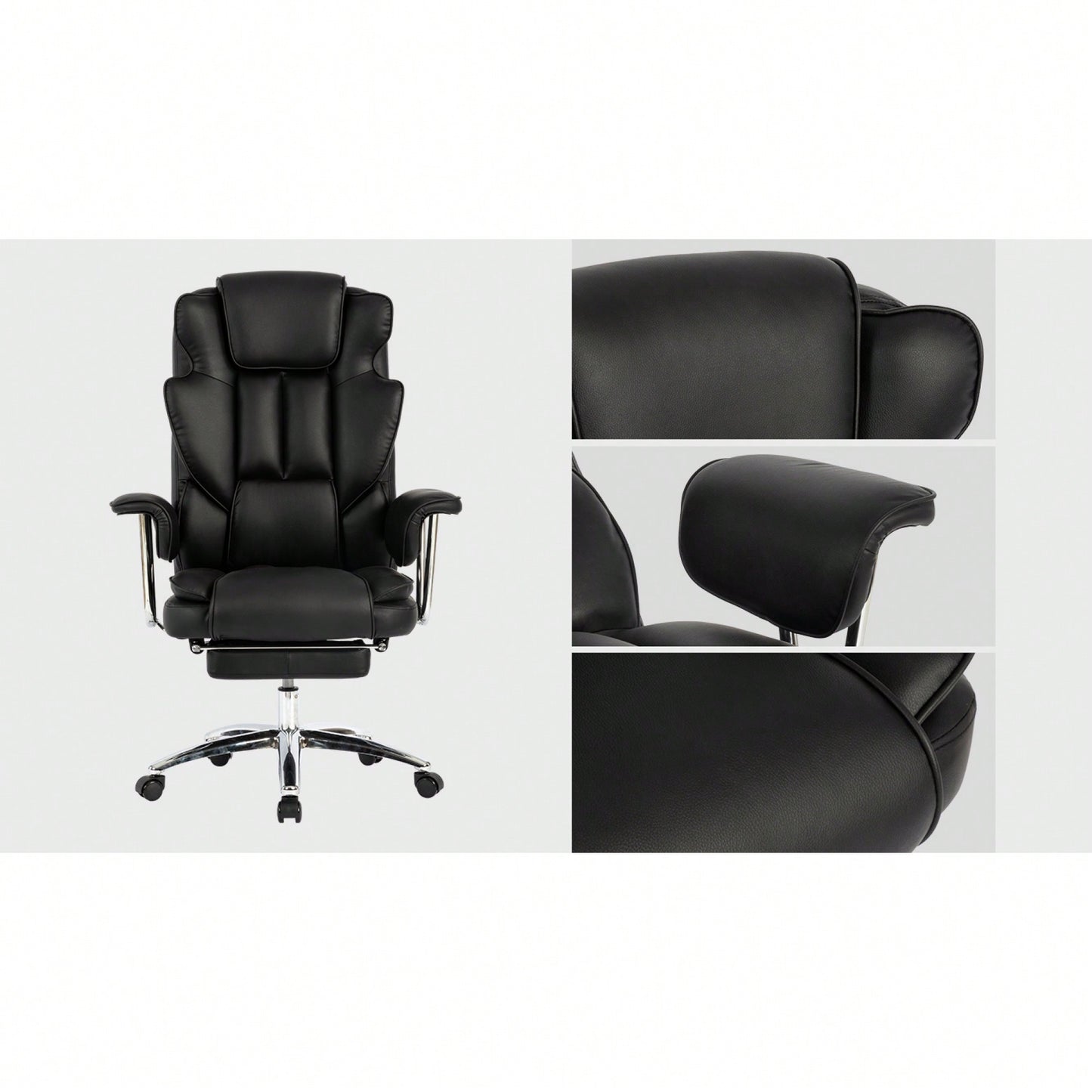 Big And Tall Ergonomic Executive Office Chair With Footrest High Back Leather Reclining Computer Chair For Home Office Black