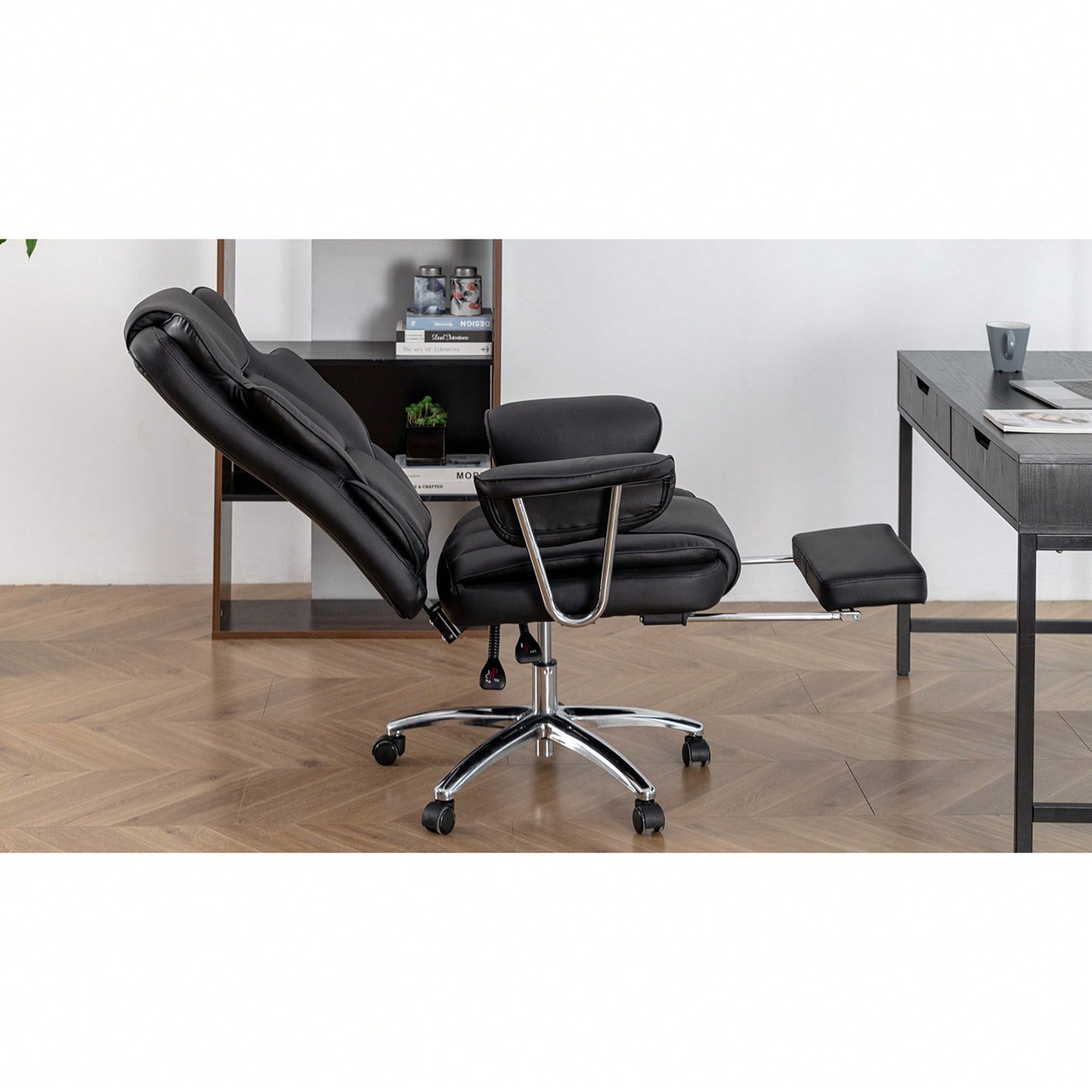 Big And Tall Ergonomic Executive Office Chair With Footrest High Back Leather Reclining Computer Chair For Home Office Black