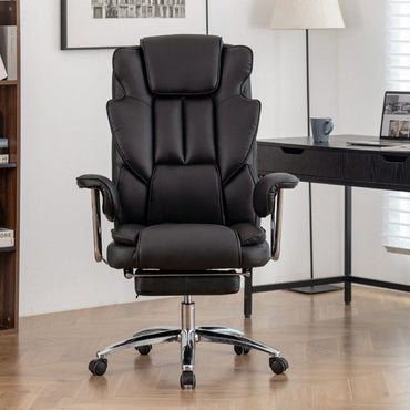 Big And Tall Ergonomic Executive Office Chair With Footrest High Back Leather Reclining Computer Chair For Home Office Black