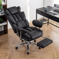 Big And Tall Ergonomic Executive Office Chair With Footrest High Back Leather Reclining Computer Chair For Home Office Black