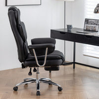 Big And Tall Ergonomic Executive Office Chair With Footrest High Back Leather Reclining Computer Chair For Home Office Black