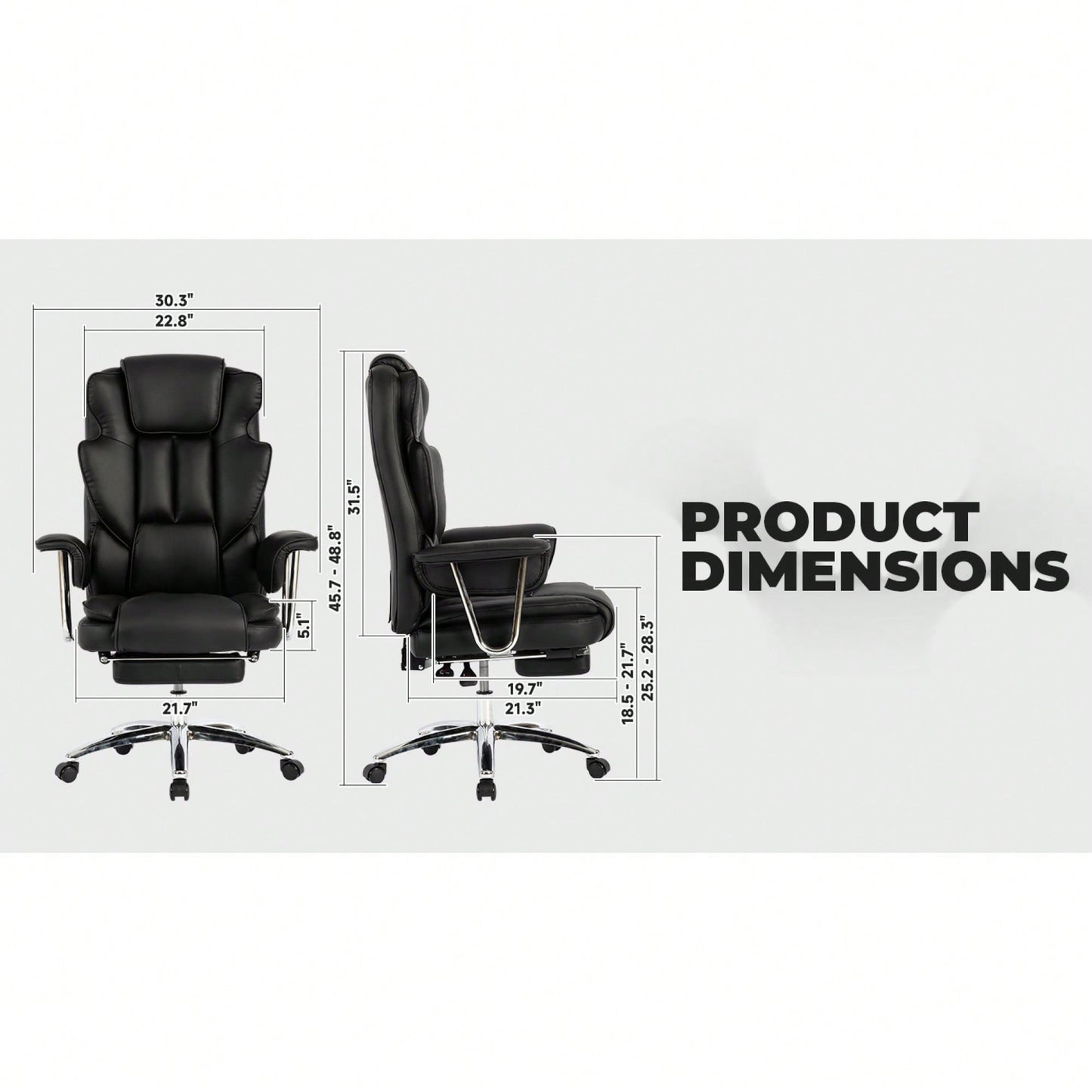 Big And Tall Ergonomic Executive Office Chair With Footrest High Back Leather Reclining Computer Chair For Home Office Black