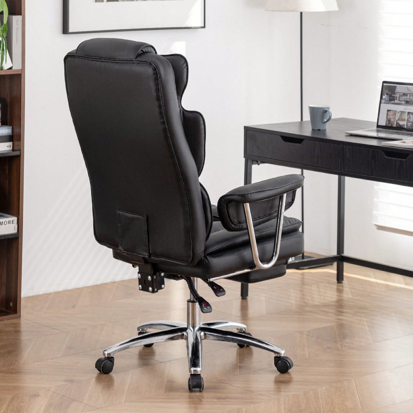 Big And Tall Ergonomic Executive Office Chair With Footrest High Back Leather Reclining Computer Chair For Home Office Black