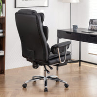 Big And Tall Ergonomic Executive Office Chair With Footrest High Back Leather Reclining Computer Chair For Home Office Black