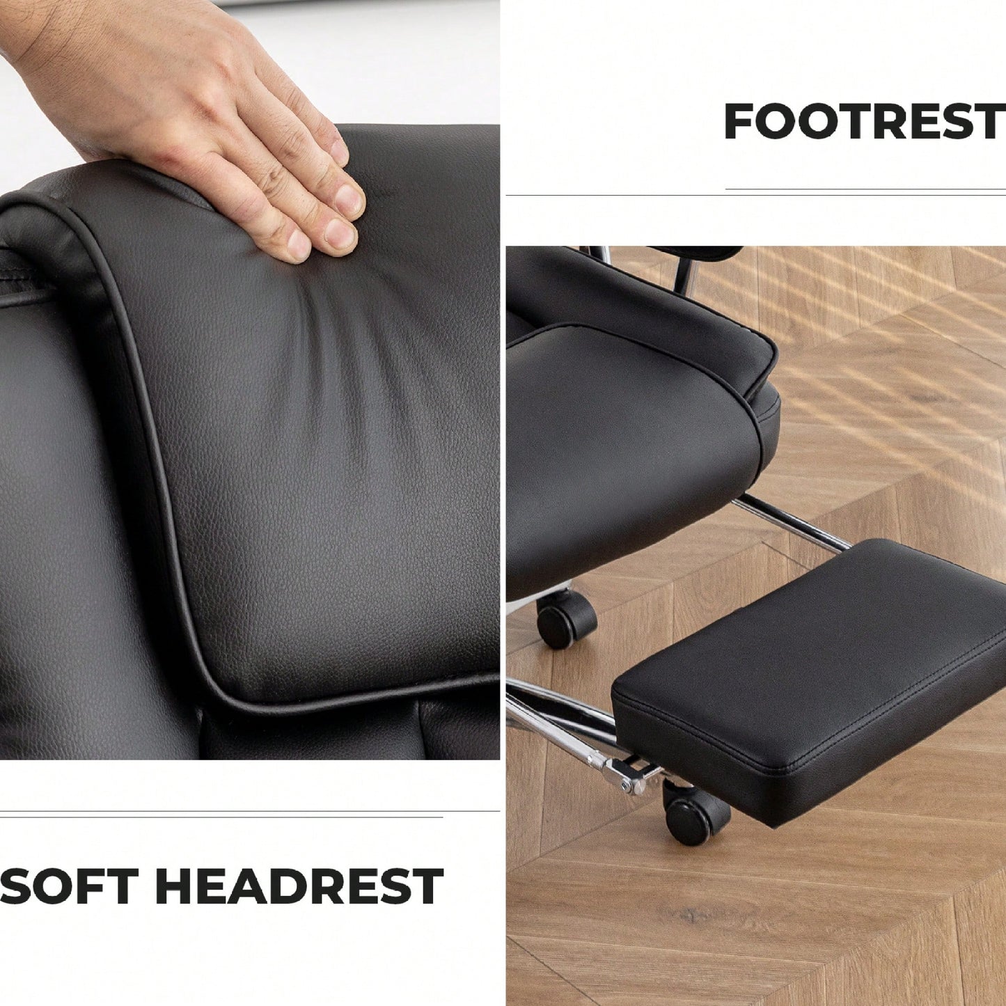 Big And Tall Ergonomic Executive Office Chair With Footrest High Back Leather Reclining Computer Chair For Home Office Black