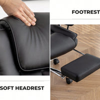 Big And Tall Ergonomic Executive Office Chair With Footrest High Back Leather Reclining Computer Chair For Home Office Black