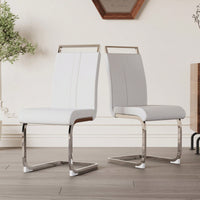 Set Of 2  Modern High Back PU Faux Leather Dining Chairs With C-Shaped Metal Legs For Kitchen And Office Black