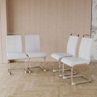 Set Of 2  Modern High Back PU Faux Leather Dining Chairs With C-Shaped Metal Legs For Kitchen And Office Black