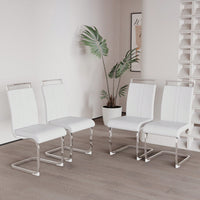 Set Of 2  Modern High Back PU Faux Leather Dining Chairs With C-Shaped Metal Legs For Kitchen And Office Black