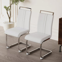 Set Of 2  Modern High Back PU Faux Leather Dining Chairs With C-Shaped Metal Legs For Kitchen And Office Black