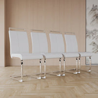 Set Of 2  Modern High Back PU Faux Leather Dining Chairs With C-Shaped Metal Legs For Kitchen And Office Black