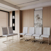 Set Of 2  Modern High Back PU Faux Leather Dining Chairs With C-Shaped Metal Legs For Kitchen And Office Black