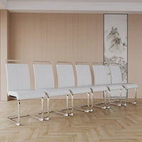 Set Of 2  Modern High Back PU Faux Leather Dining Chairs With C-Shaped Metal Legs For Kitchen And Office Black