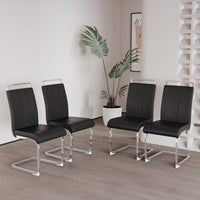 Set Of 2  Modern High Back PU Faux Leather Dining Chairs With C-Shaped Metal Legs For Kitchen And Office Black