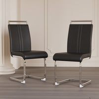Set Of 2  Modern High Back PU Faux Leather Dining Chairs With C-Shaped Metal Legs For Kitchen And Office Black