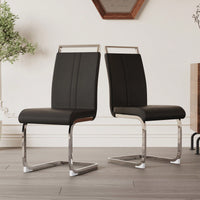 Set Of 2  Modern High Back PU Faux Leather Dining Chairs With C-Shaped Metal Legs For Kitchen And Office Black