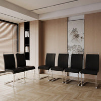 Set Of 2  Modern High Back PU Faux Leather Dining Chairs With C-Shaped Metal Legs For Kitchen And Office Black