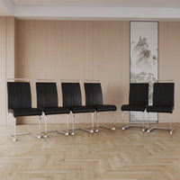 Set Of 2  Modern High Back PU Faux Leather Dining Chairs With C-Shaped Metal Legs For Kitchen And Office Black