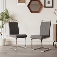 Set Of 2  Modern High Back PU Faux Leather Dining Chairs With C-Shaped Metal Legs For Kitchen And Office Black