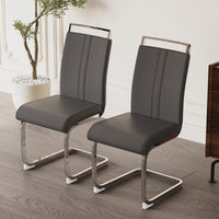 Set Of 2  Modern High Back PU Faux Leather Dining Chairs With C-Shaped Metal Legs For Kitchen And Office Black