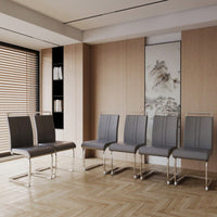 Set Of 2  Modern High Back PU Faux Leather Dining Chairs With C-Shaped Metal Legs For Kitchen And Office Black