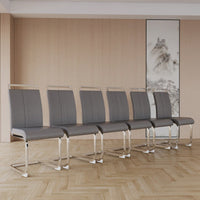 Set Of 2  Modern High Back PU Faux Leather Dining Chairs With C-Shaped Metal Legs For Kitchen And Office Black