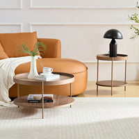 Modern 2-Tier Round Nesting Coffee Table Set For Living Room Easy Assembly Black MDF Side Tables For Bedroom Office Balcony Yard