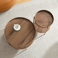 Modern 2-Tier Round Nesting Coffee Table Set For Living Room Easy Assembly Black MDF Side Tables For Bedroom Office Balcony Yard
