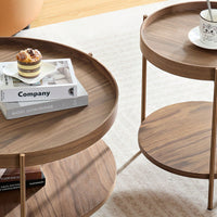 Modern 2-Tier Round Nesting Coffee Table Set For Living Room Easy Assembly Black MDF Side Tables For Bedroom Office Balcony Yard