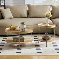 Modern 2-Tier Round Nesting Coffee Table Set For Living Room Easy Assembly Black MDF Side Tables For Bedroom Office Balcony Yard