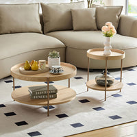 Modern 2-Tier Round Nesting Coffee Table Set For Living Room Easy Assembly Black MDF Side Tables For Bedroom Office Balcony Yard