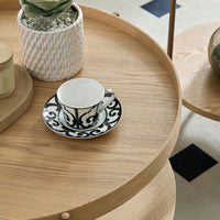 Modern 2-Tier Round Nesting Coffee Table Set For Living Room Easy Assembly Black MDF Side Tables For Bedroom Office Balcony Yard