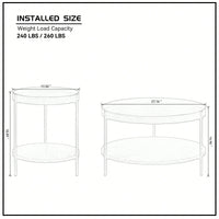 Modern 2-Tier Round Nesting Coffee Table Set For Living Room Easy Assembly Black MDF Side Tables For Bedroom Office Balcony Yard