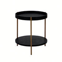 Modern 2-Tier Round Nesting Coffee Table Set For Living Room Easy Assembly Black MDF Side Tables For Bedroom Office Balcony Yard